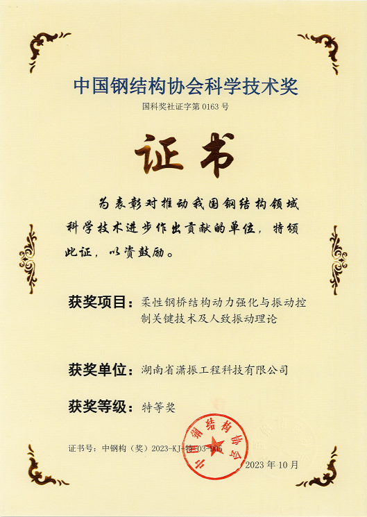 中国钢结构协会科学技术奖-潇振-特等奖
